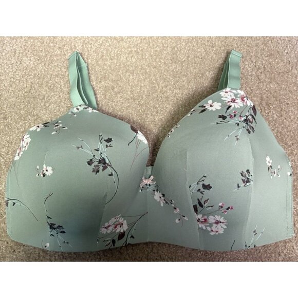 Cacique 40 DDD BRA Green Floral Lightly Lined T-Shirt No Wire LANE Bryant - Picture 1 of 7